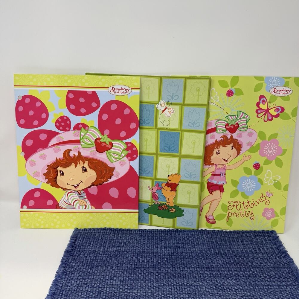 2006 Strawberry Shortcake & Pooh Pocket Folder For 3 Ring Binder Lot of 3